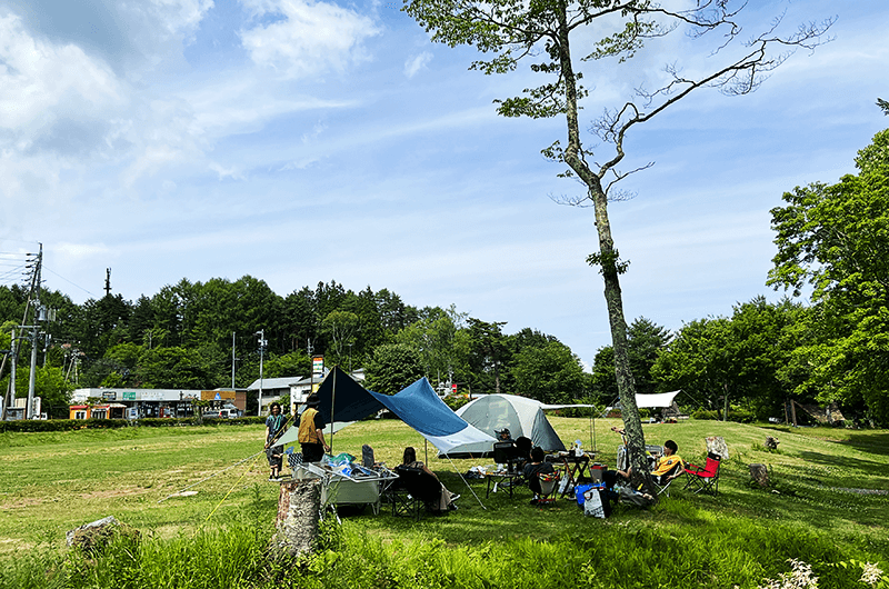 キャンプフィールドには、デイキャンプやイベント向けの芝生広場も広がる